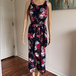 LOFT Navy Floral Sleeveless Jumpsuit